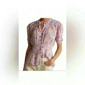 Polo Ralph Lauren smocked floral button blouse size 2  pink blue yellow